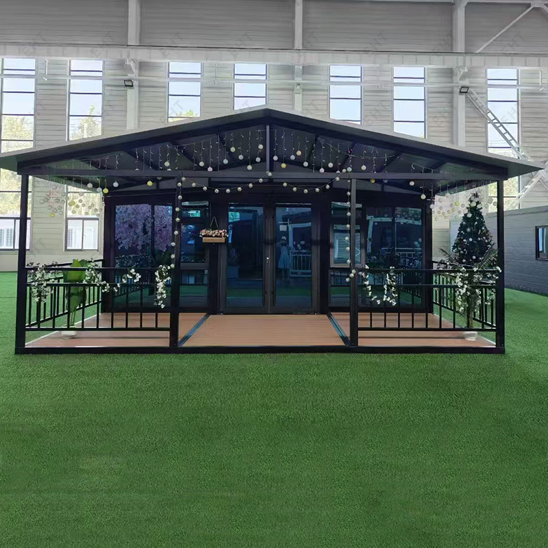 บ้านคอนเทนเนอร์แบบขยายได้ปีกคู่ขนาด 20 ฟุตหน่วยห้องนั่งเล่นเคลื่อนที่สำเร็จรูป